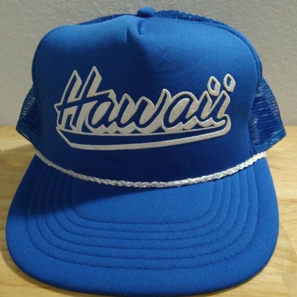 Deadstock Vintage Hawaii Spell Out Logo Snap Back Rope Trucker Hat - Picture 1 of 7